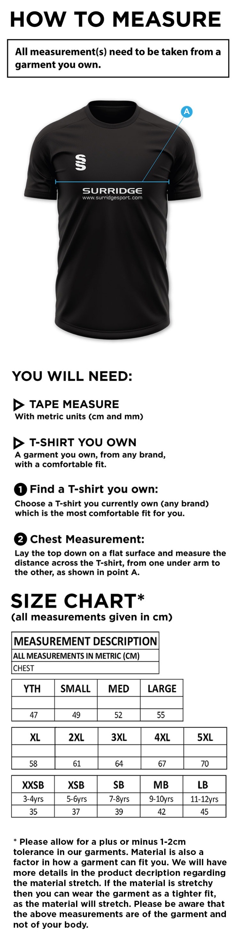 Stretton on Dunsmore CC - Fuse Polo Shirt - Size Guide