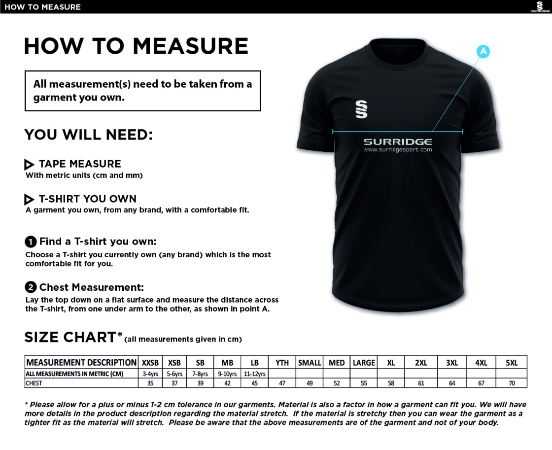 Stretton on Dunsmore CC - Fuse Polo Shirt - Size Guide